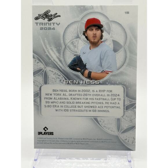 2024 Leaf Trinity Ben Hess Black Parallel 3/5 SSP New York Yankees Prospect - Picture 2 of 2